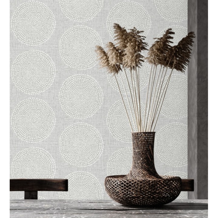 Papel pintado de circulo texturados estilo africano tonos grises - Maasai Circles 683091