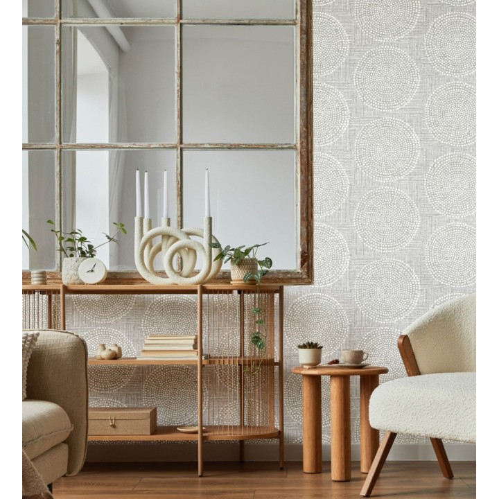 Papel pintado de circulo texturados estilo africano tonos grises - Maasai Circles 683091