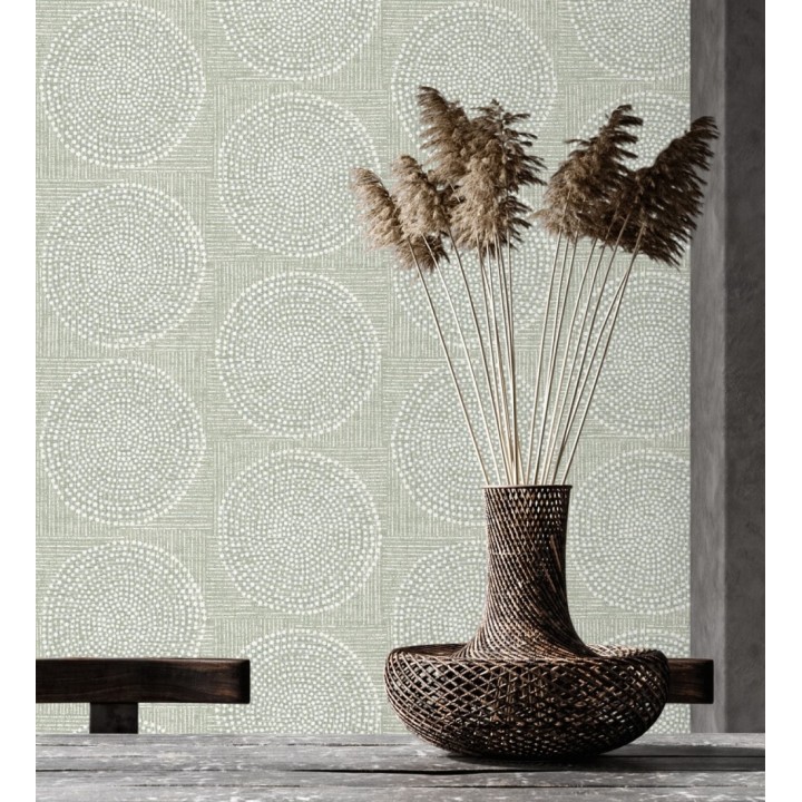 Papel pintado de circulo texturados estilo africano tonos verdes - Maasai Circles 683092