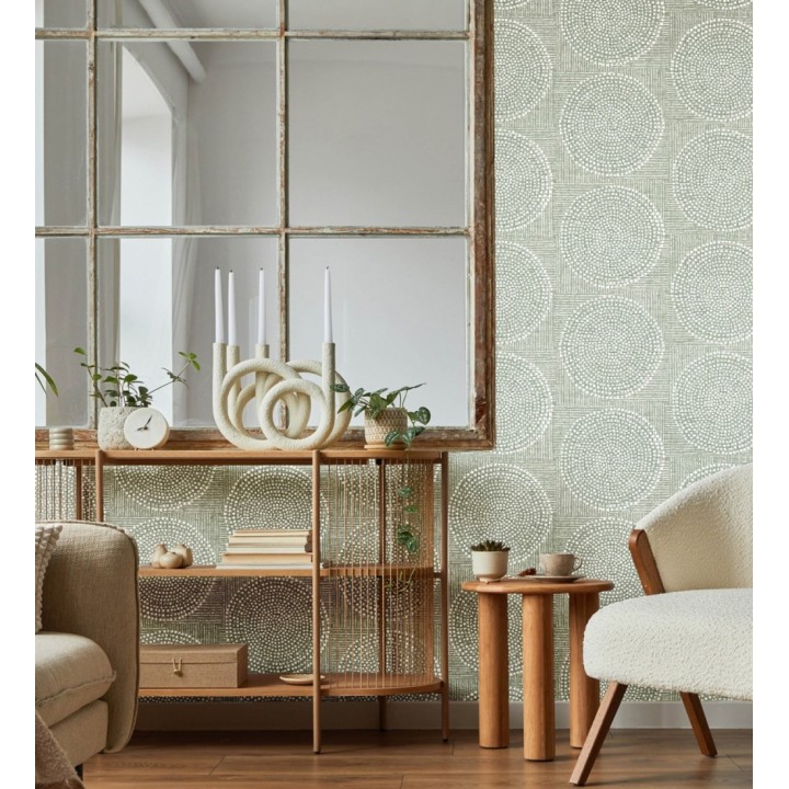 Papel pintado de circulo texturados estilo africano tonos verdes - Maasai Circles 683092