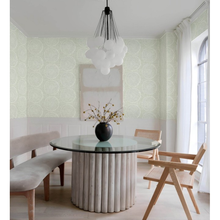 Papel pintado de circulo texturados estilo africano tonos verdes - Maasai Circles 683092