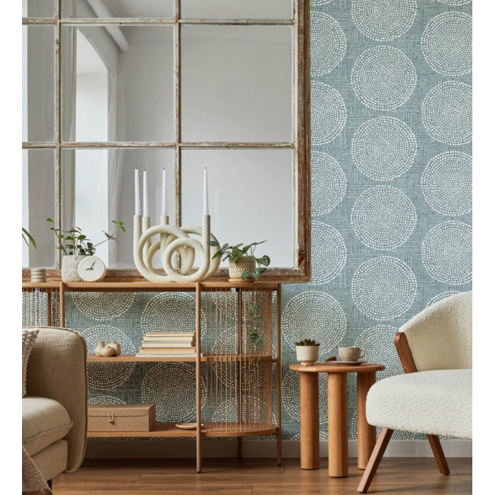 Papel pintado de circulo texturados estilo africano tonos azules - Maasai Circles 683093