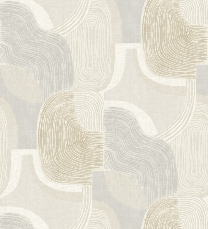 Papel pintado abstracto de líneas onduladas con tonos naturales y efectos dorado - Kilwa Waves 683099