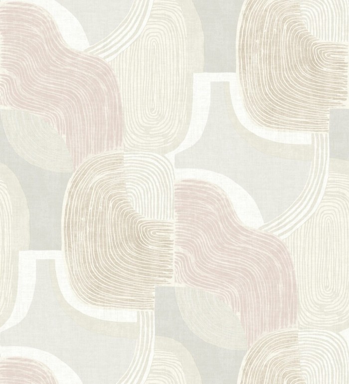 Papel pintado abstracto de líneas onduladas con tonos naturales y rosa pastel - Kilwa Waves 683100