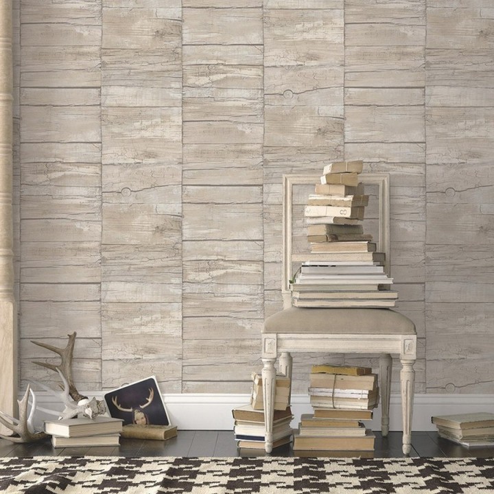 Papel pintado listones desiguales de madera desgastada en tonos claros - Oporto Wood 124387