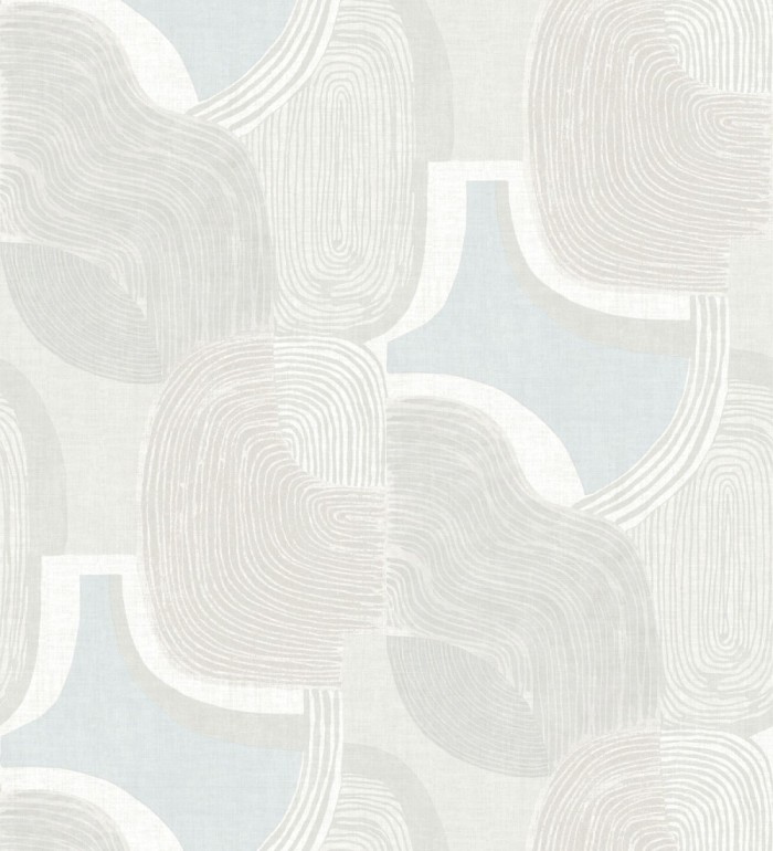 Papel pintado abstracto de líneas onduladas con grises nacarados y azules pastel - Kilwa Waves 683101