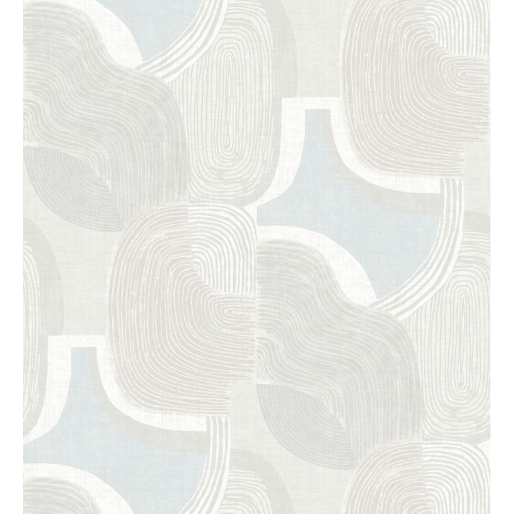 Papel pintado abstracto de líneas onduladas con grises nacarados y azules pastel - Kilwa Waves 683101