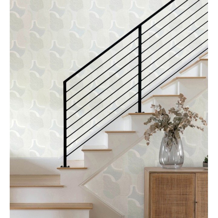 Papel pintado abstracto de líneas onduladas con grises nacarados y azules pastel - Kilwa Waves 683101