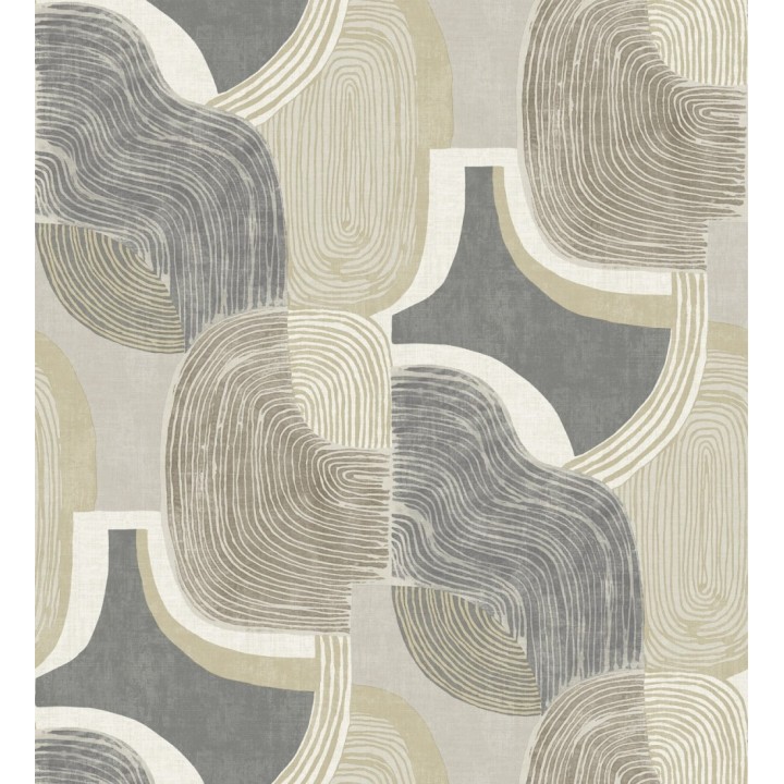 Papel pintado abstracto de líneas onduladas con tonos naturales y efectos dorado - Kilwa Waves 683102