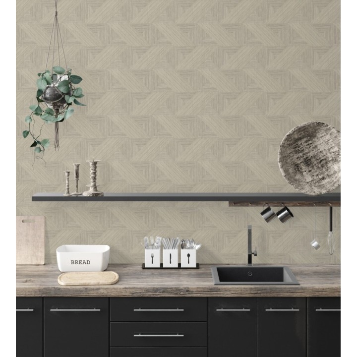 Papel pintado con efecto tridimensional de madera texturizada - Atlas Geometry 683104