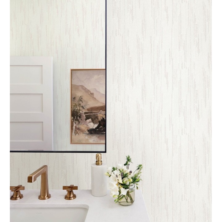 Papel pintado de arpillera con textura minimalista en oro rosa y gris cálido - Haarlem Weft 683117