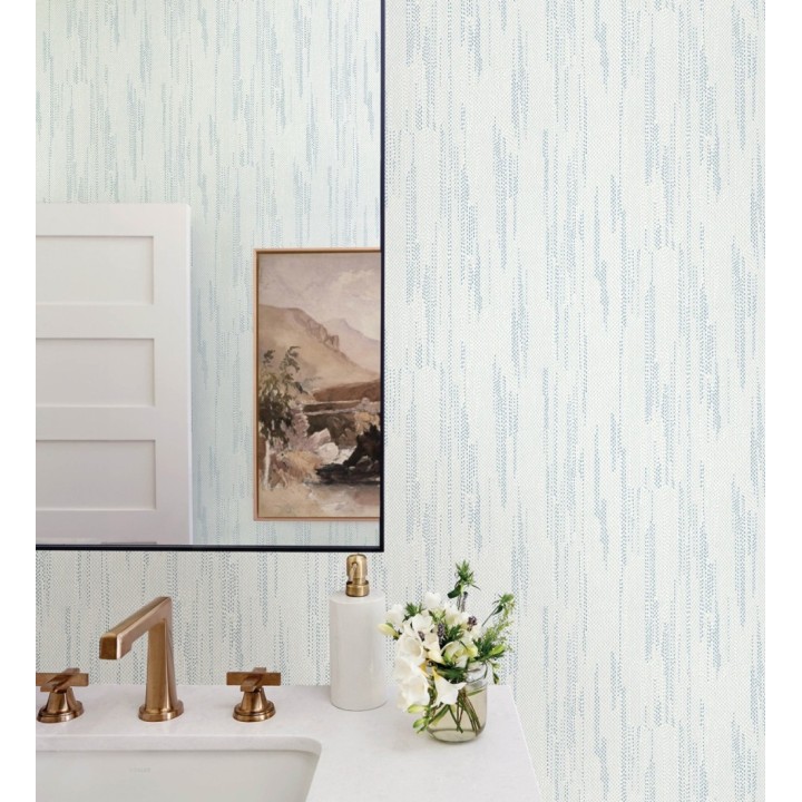 Papel pintado de arpillera con textura minimalista en verde y azul - Haarlem Weft 683120