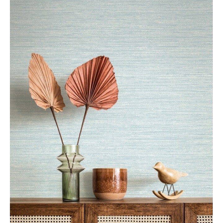 Papel pintado fibra vegetal microtexturada tono agua marina - Sahara Weave 683132