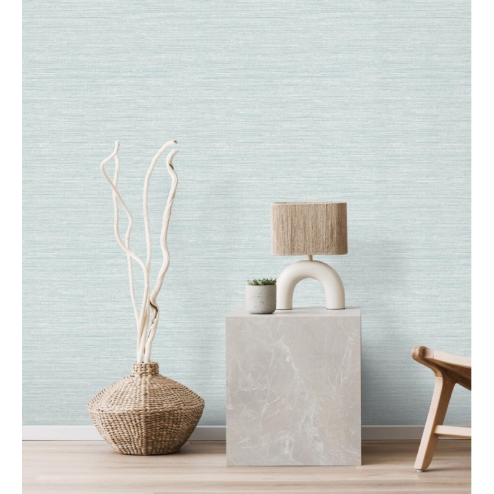 Papel pintado fibra vegetal microtexturada tono agua marina - Sahara Weave 683132