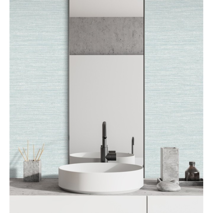 Papel pintado fibra vegetal microtexturada tono agua marina - Sahara Weave 683132