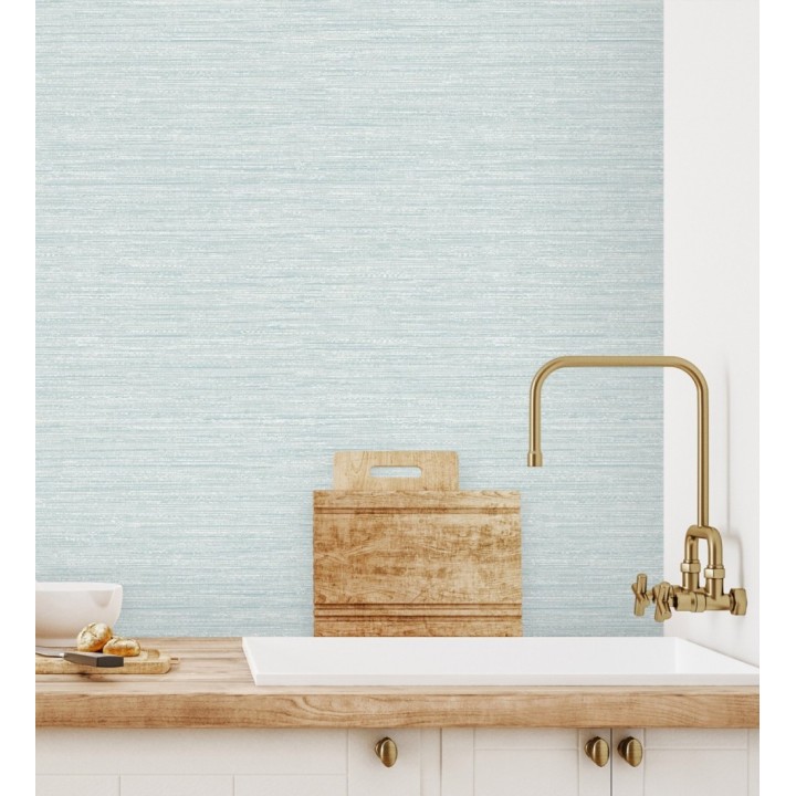 Papel pintado fibra vegetal microtexturada tono agua marina - Sahara Weave 683132