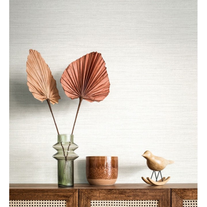 Papel pintado fibra vegetal microtexturada en tonos blanco roto  - Sahara Weave 683133