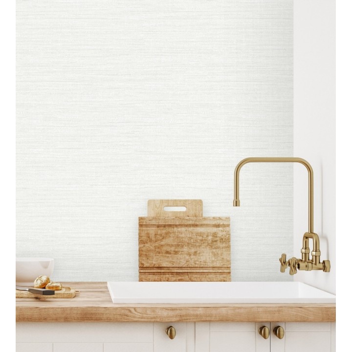 Papel pintado fibra vegetal microtexturada en tonos blanco roto  - Sahara Weave 683133