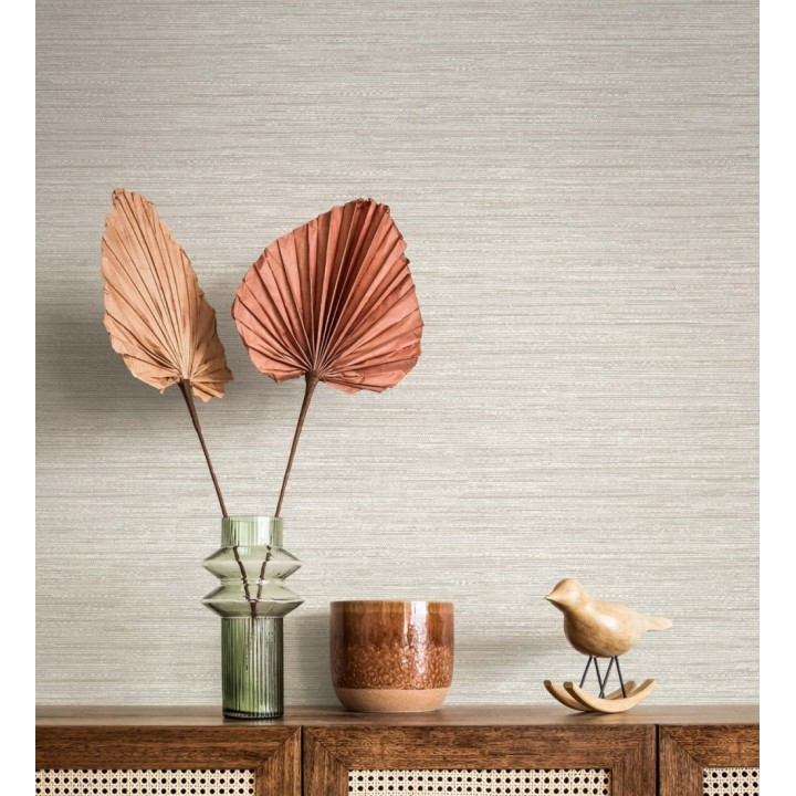 Papel pintado fibra vegetal microtexturada en tonos beige tostado - Sahara Weave 683134