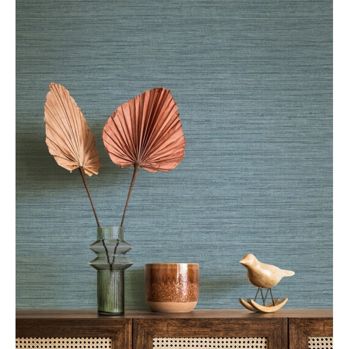 Papel pintado fibra vegetal microtexturada en tonos azul - Sahara Weave 683135