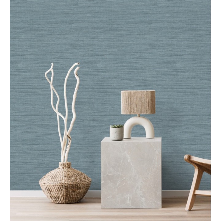 Papel pintado fibra vegetal microtexturada en tonos azul - Sahara Weave 683135