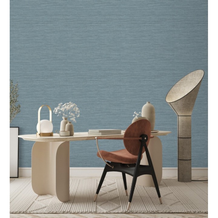 Papel pintado fibra vegetal microtexturada en tonos azul - Sahara Weave 683135