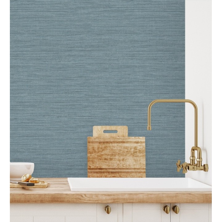 Papel pintado fibra vegetal microtexturada en tonos azul - Sahara Weave 683135