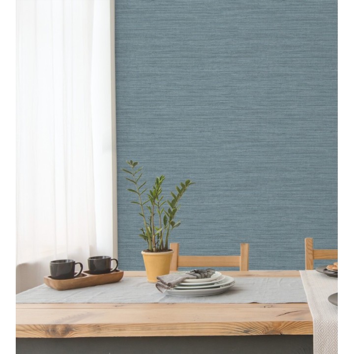 Papel pintado fibra vegetal microtexturada en tonos azul - Sahara Weave 683135