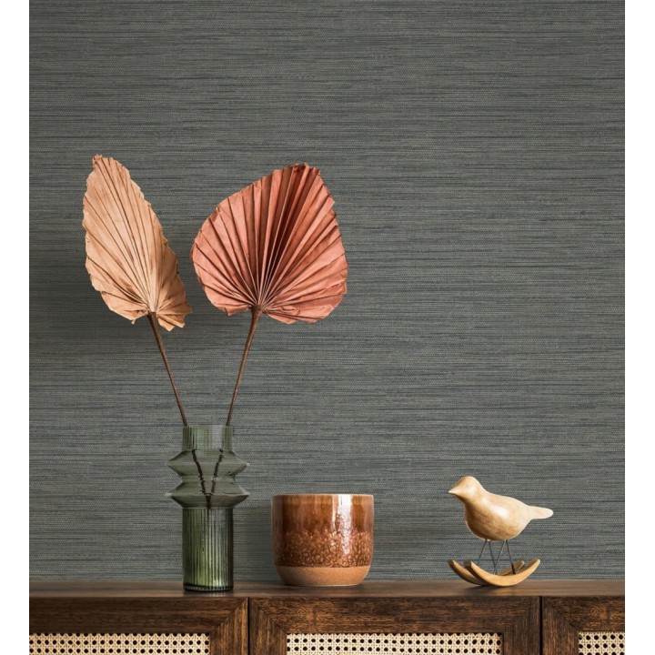 Papel pintado fibra vegetal microtexturada en tonos gris pizarra - Sahara Weave 683136