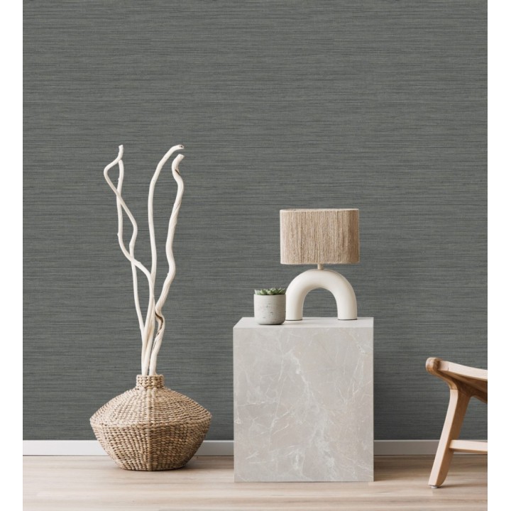 Papel pintado fibra vegetal microtexturada en tonos gris pizarra - Sahara Weave 683136