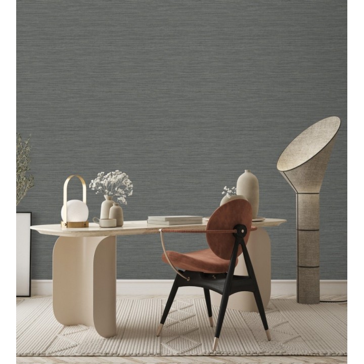 Papel pintado fibra vegetal microtexturada en tonos gris pizarra - Sahara Weave 683136