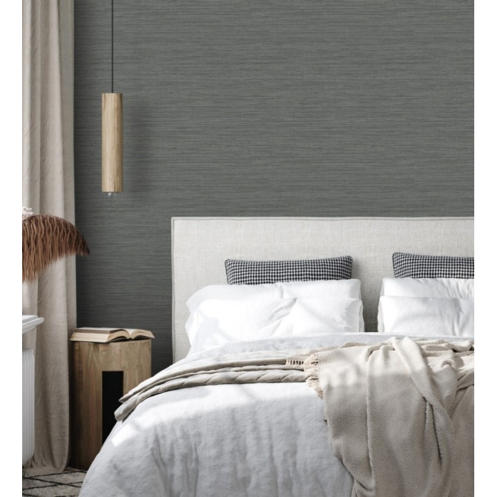 Papel pintado fibra vegetal microtexturada en tonos gris pizarra - Sahara Weave 683136