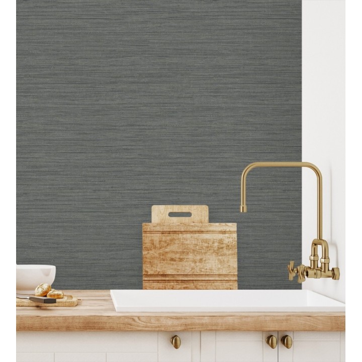 Papel pintado fibra vegetal microtexturada en tonos gris pizarra - Sahara Weave 683136