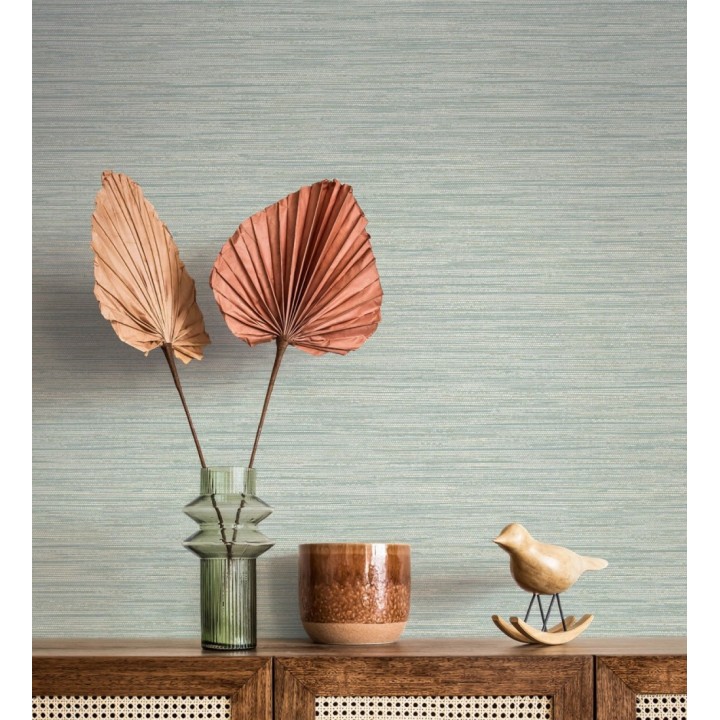 Papel pintado fibra vegetal microtexturado en tonos verde agua - Sahara Weave 683139
