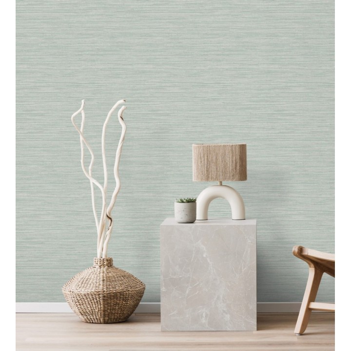 Papel pintado fibra vegetal microtexturado en tonos verde agua - Sahara Weave 683139