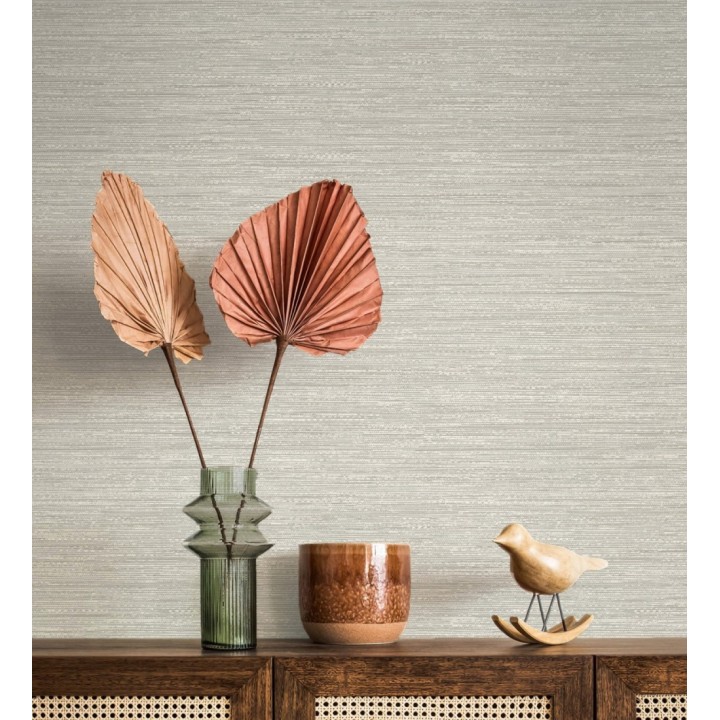 Papel pintado fibra vegetal microtexturada en tonos gris cálido - Sahara Weave 683141