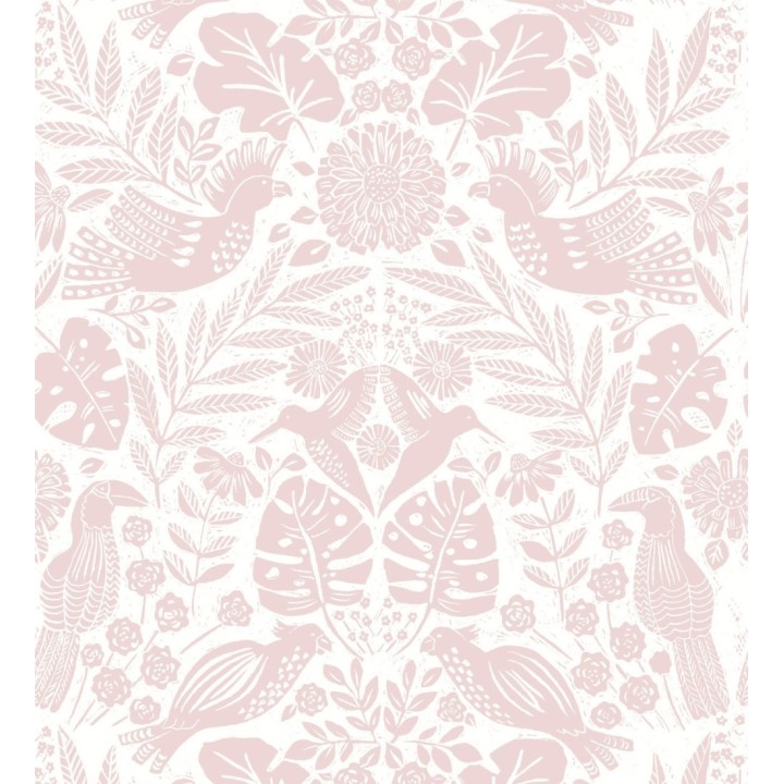 Papel pintado botánico con aves estilo étnico color rosa - Acapulco Birds 683147