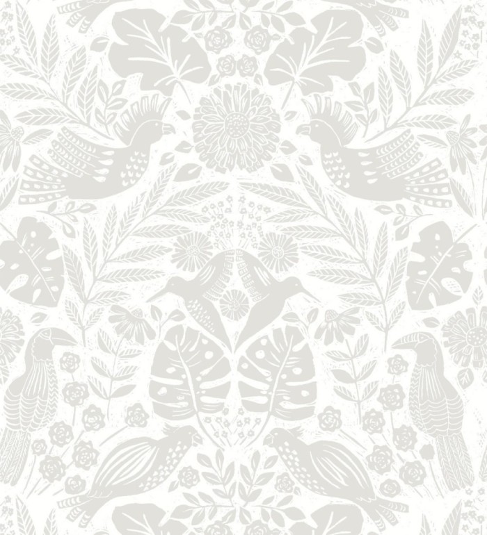 Papel pintado botánico con aves estilo étnico color beige - Acapulco Birds 683148