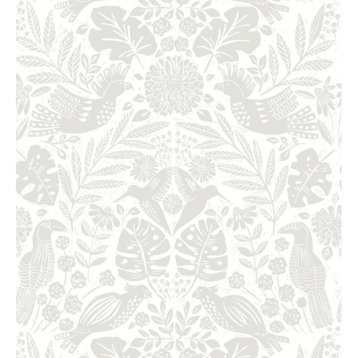 Papel pintado botánico con aves estilo étnico color beige - Acapulco Birds 683148