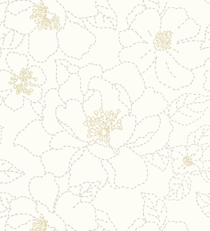 Papel pintado de flores en estilo de costura delicada fondo blanco - Nomad Blossom 683152