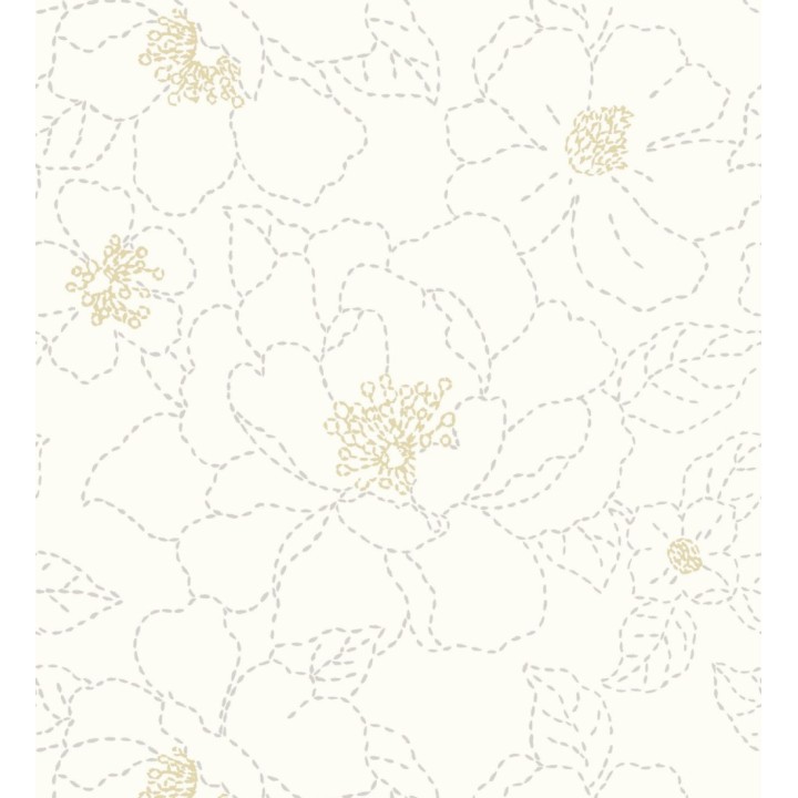 Papel pintado de flores en estilo de costura delicada fondo blanco - Nomad Blossom 683152