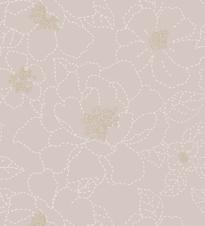 Papel pintado de flores en estilo de costura delicada fondo malva claro - Nomad Blossom 683153