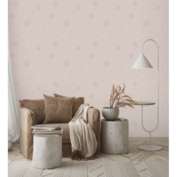 Papel pintado de flores en estilo de costura delicada fondo malva claro - Nomad Blossom 683153