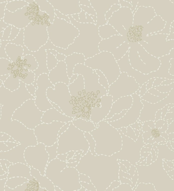 Papel pintado de flores en estilo de costura delicada fondo gris cálido - Nomad Blossom 683155