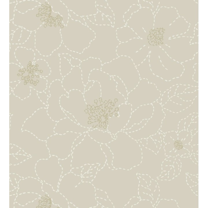 Papel pintado de flores en estilo de costura delicada fondo gris cálido - Nomad Blossom 683155