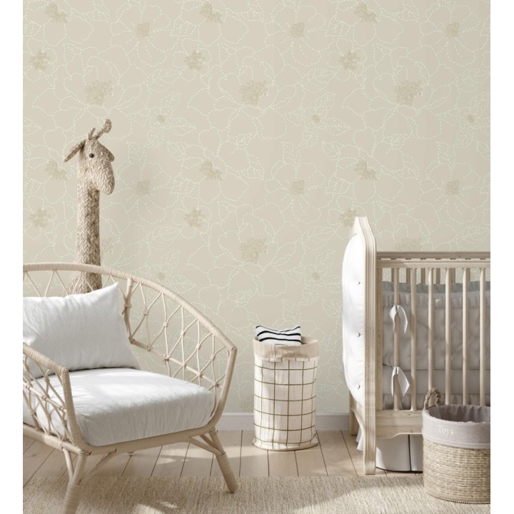 Papel pintado de flores en estilo de costura delicada fondo gris cálido - Nomad Blossom 683155