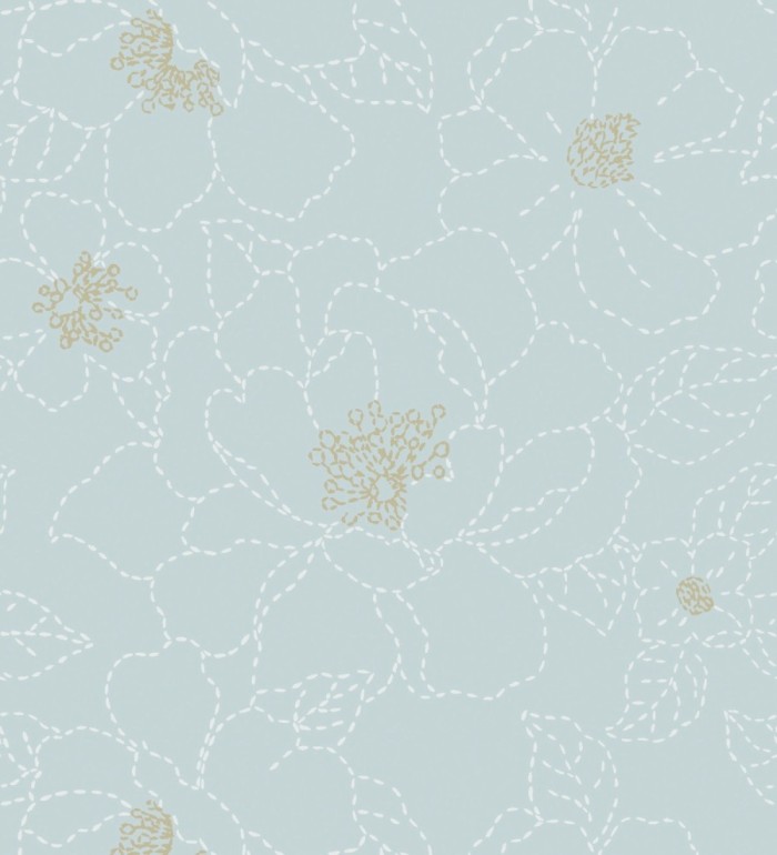 Papel pintado de flores en estilo de costura delicada fondo celeste - Nomad Blossom 683156