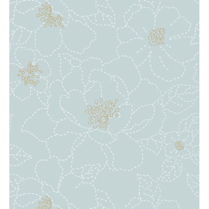 Papel pintado de flores en estilo de costura delicada fondo celeste - Nomad Blossom 683156