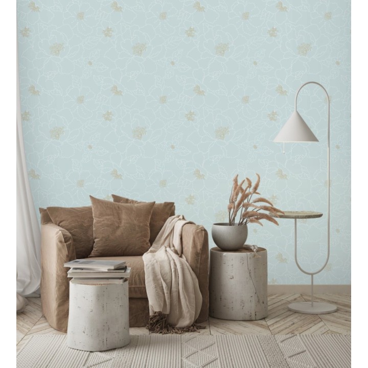 Papel pintado de flores en estilo de costura delicada fondo celeste - Nomad Blossom 683156