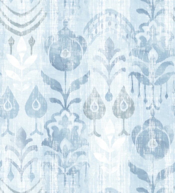 Papel pintado ikat con motivos florales tonos azules - Bohemian Canopy 683158